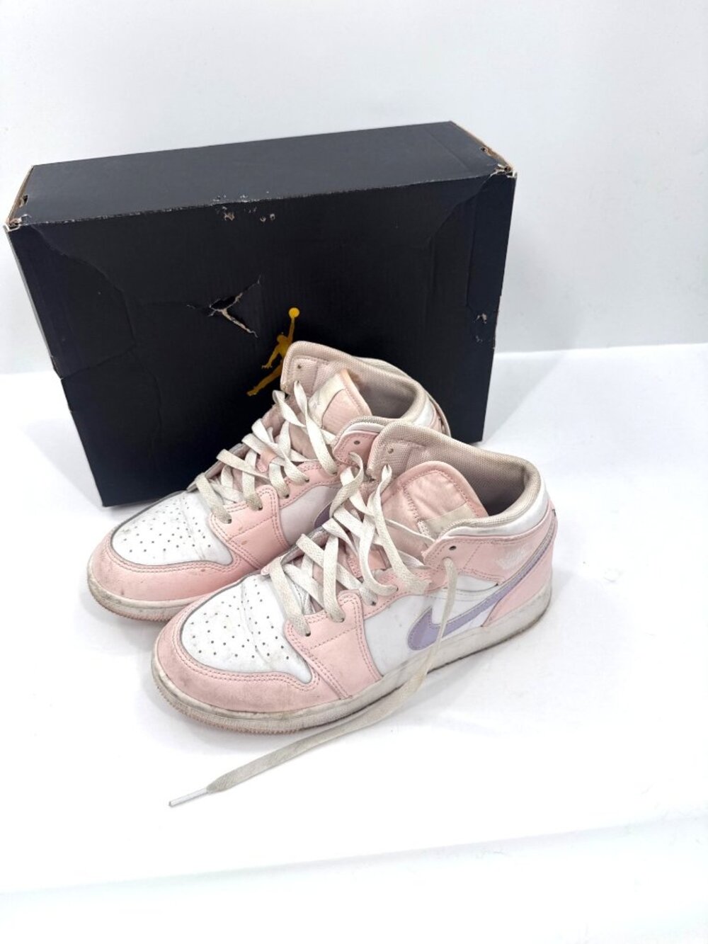 Size 5Y-Jordan 1 Mid Gs Pink Wash Violet Frost White-women’s 8
